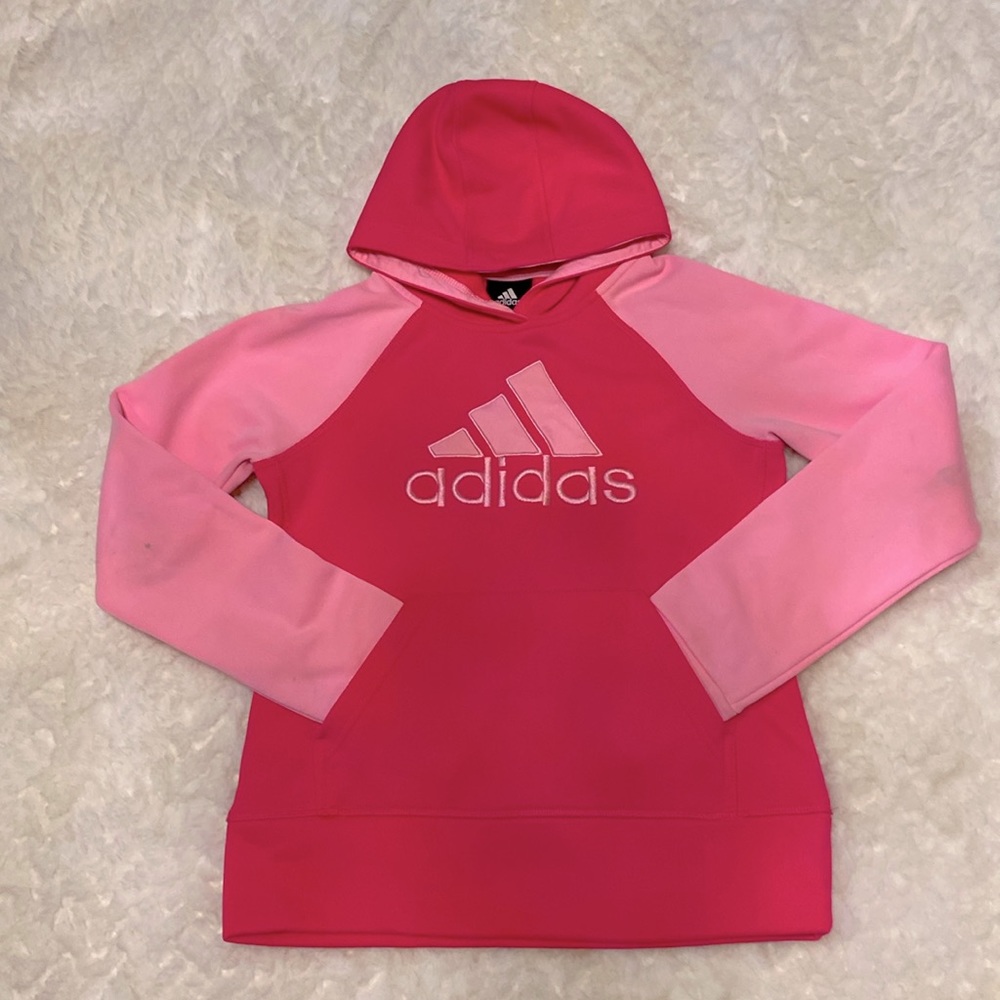 Adidas girls hot pink 2 tone magenta shimmer hoodie sweatshirt medium 10/12